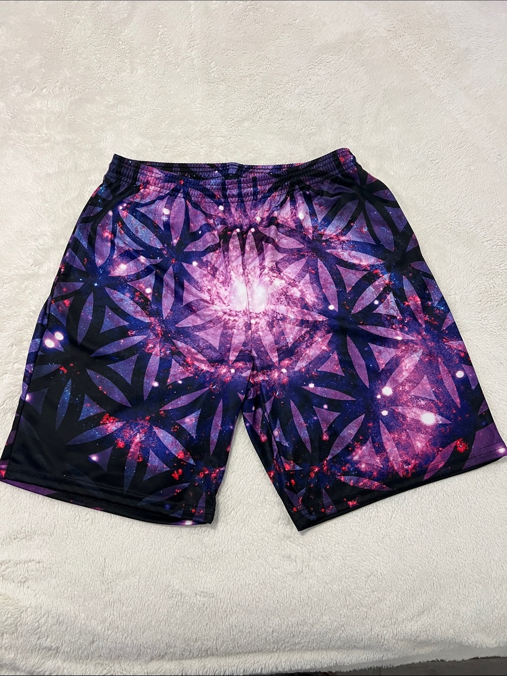Purple Galaxy Print Men's Athletic Shorts
